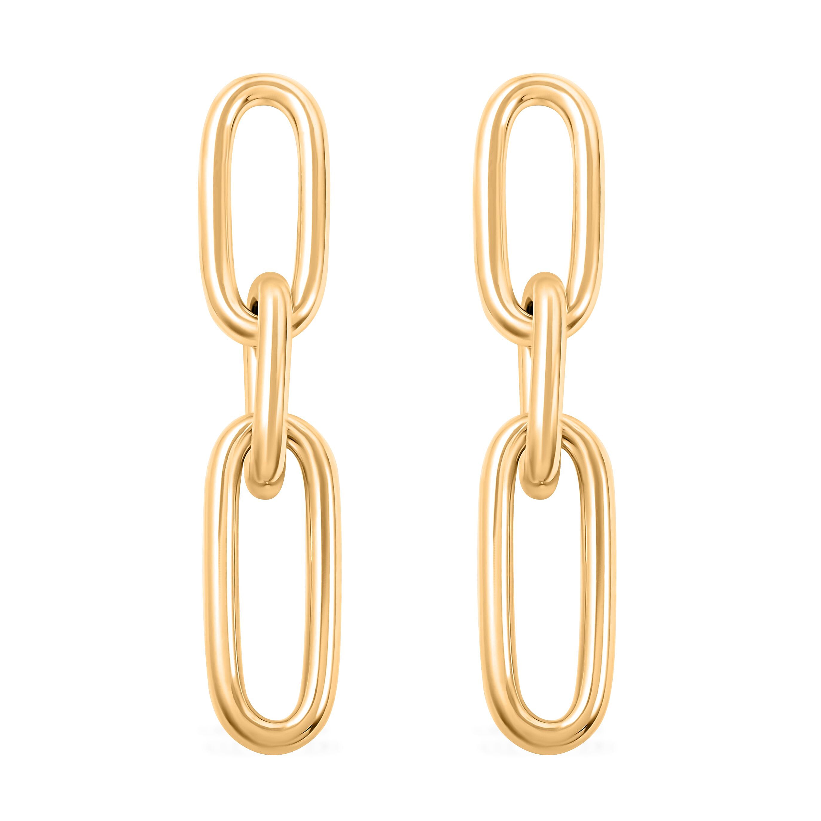 Italian 14K Yellow Gold Over Sterling Silver Paper Clip 3 Row Drop Statement Earrings 10.90 Grams