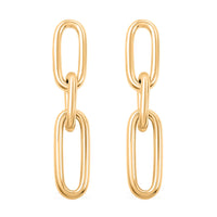 Italian 14K Yellow Gold Over Sterling Silver Paper Clip 3 Row Drop Statement Earrings 10.90 Grams