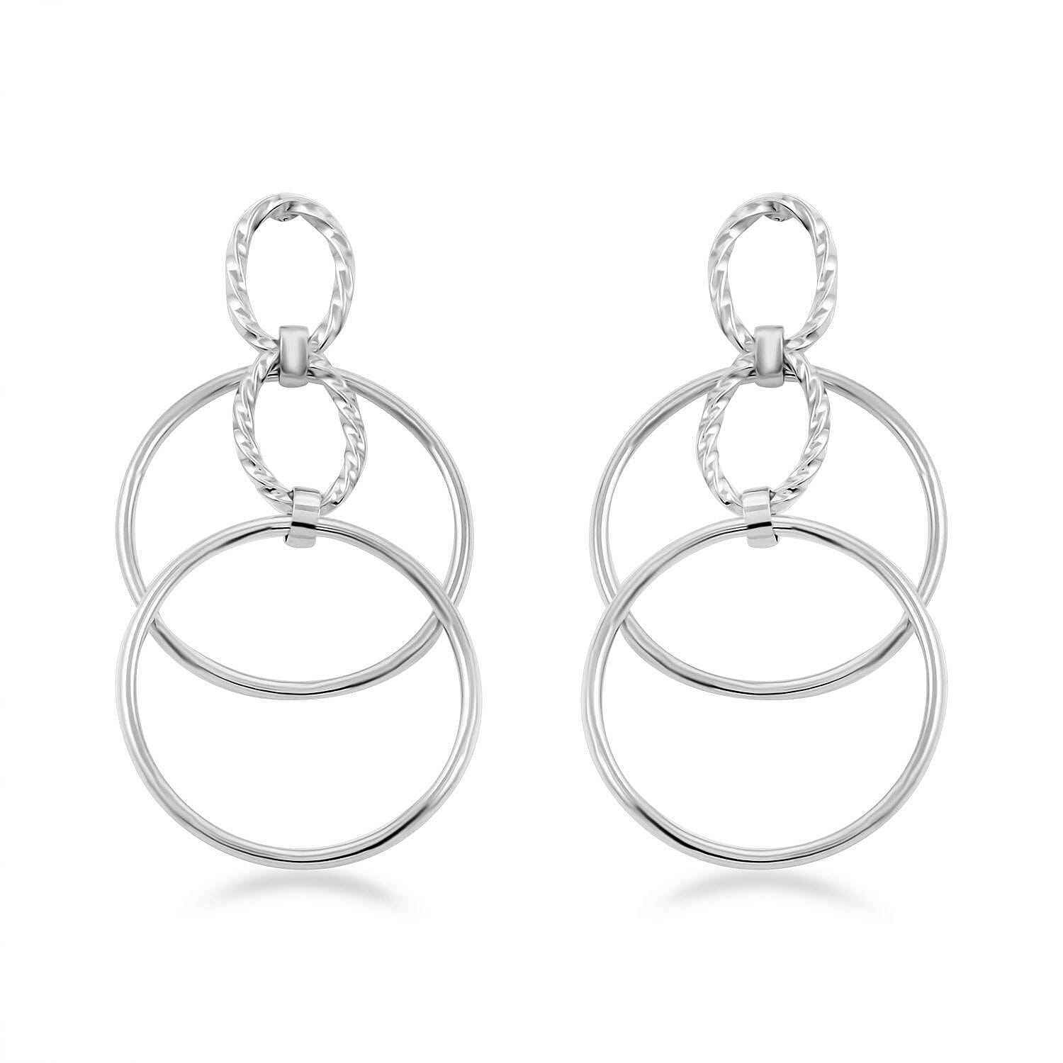 Italian Sterling Silver Circle Drop Interlocked Statement Earrings 7.50 Grams