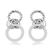 Italian Sterling Silver Triple Cirlce Drop Woven Interlocked Drop Statement Earrings 14.10 Grams