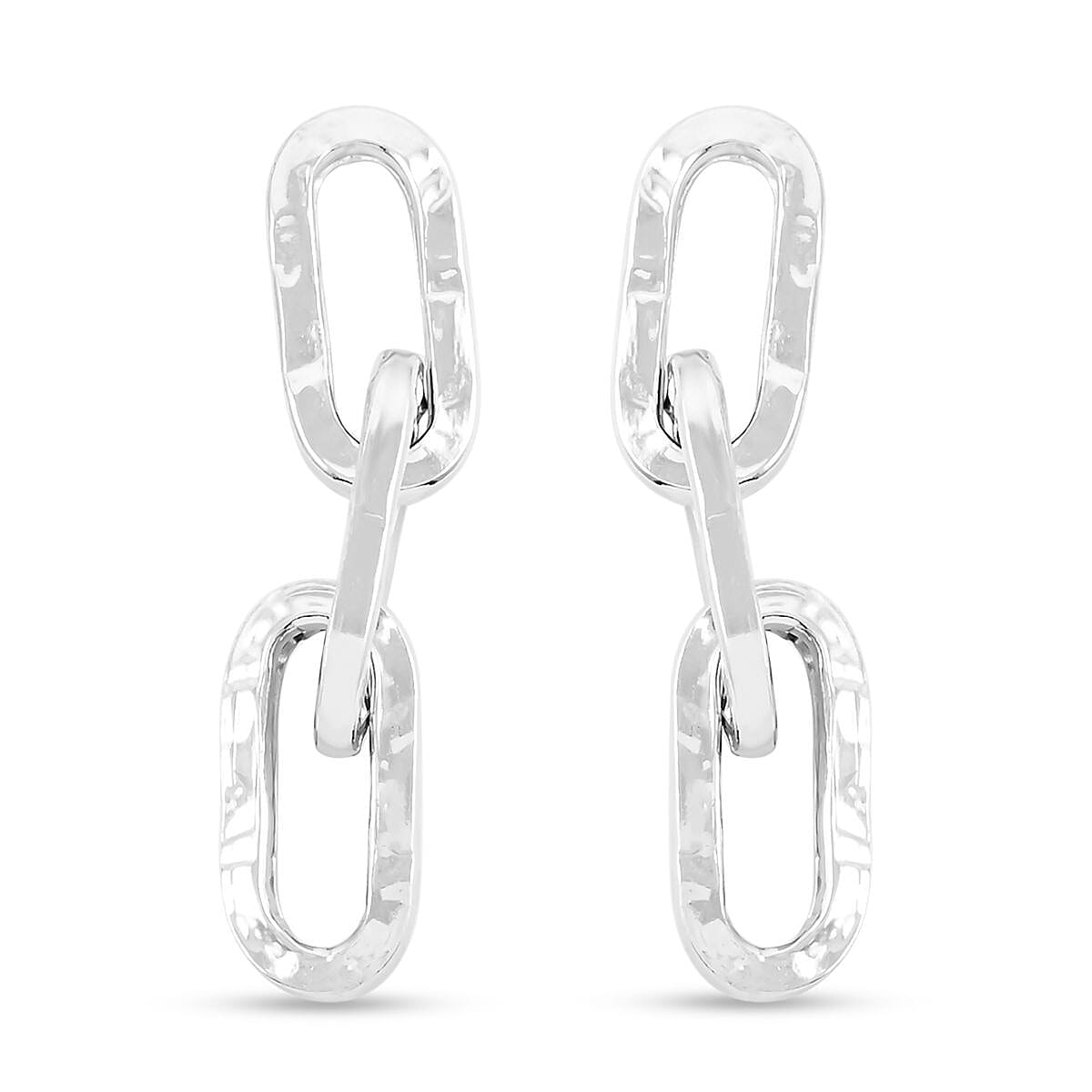 Italian Sterling Silver Textured Paper Clip 3 Row Drop Statement Earrings 5.70 Grams