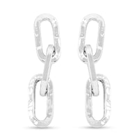 Italian Sterling Silver Textured Paper Clip 3 Row Drop Statement Earrings 5.70 Grams