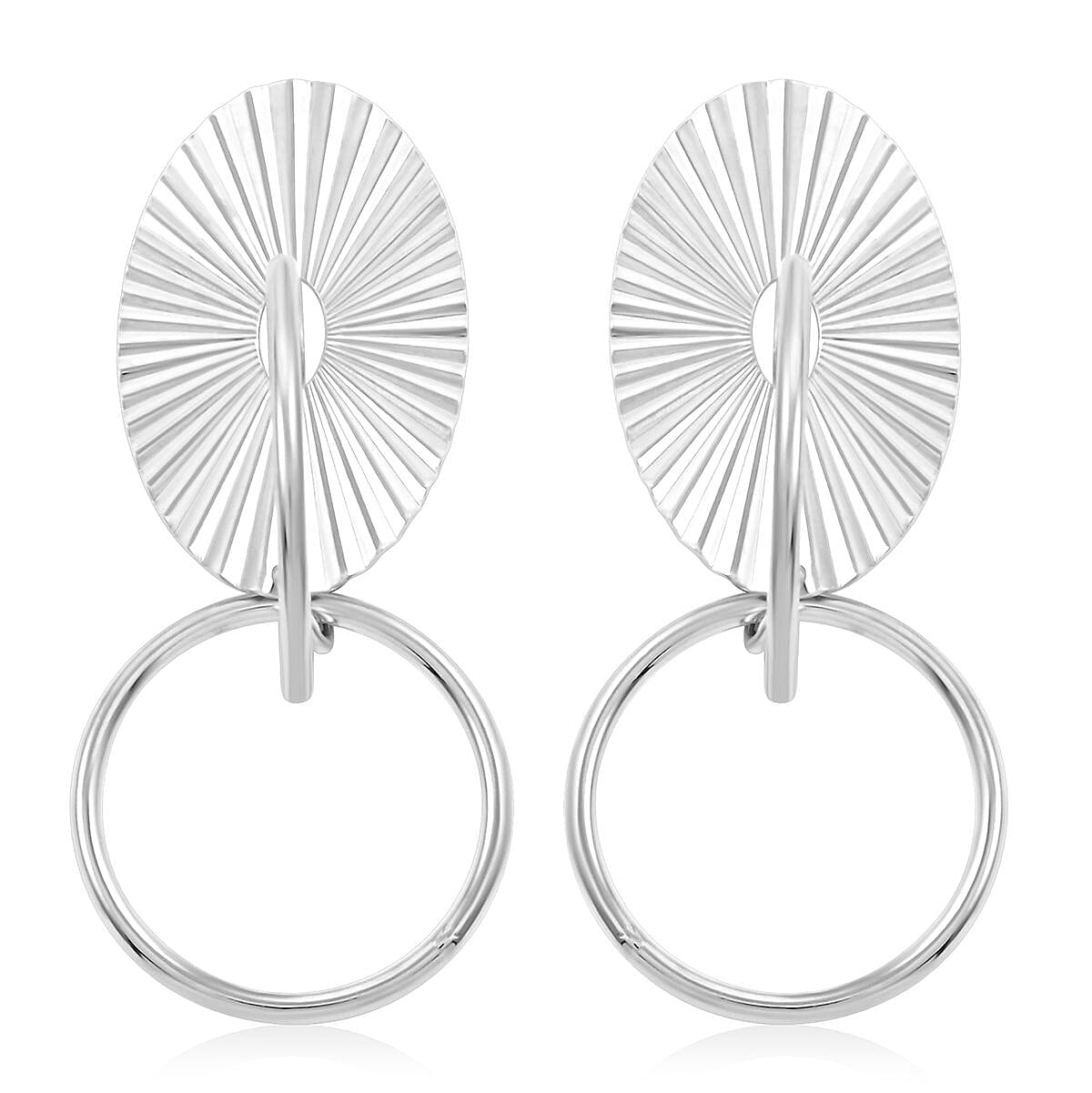 Italian Sterling Silver Multi Circle Textured Medallion Interlocked Drop Statement Earrings (8.10 g)