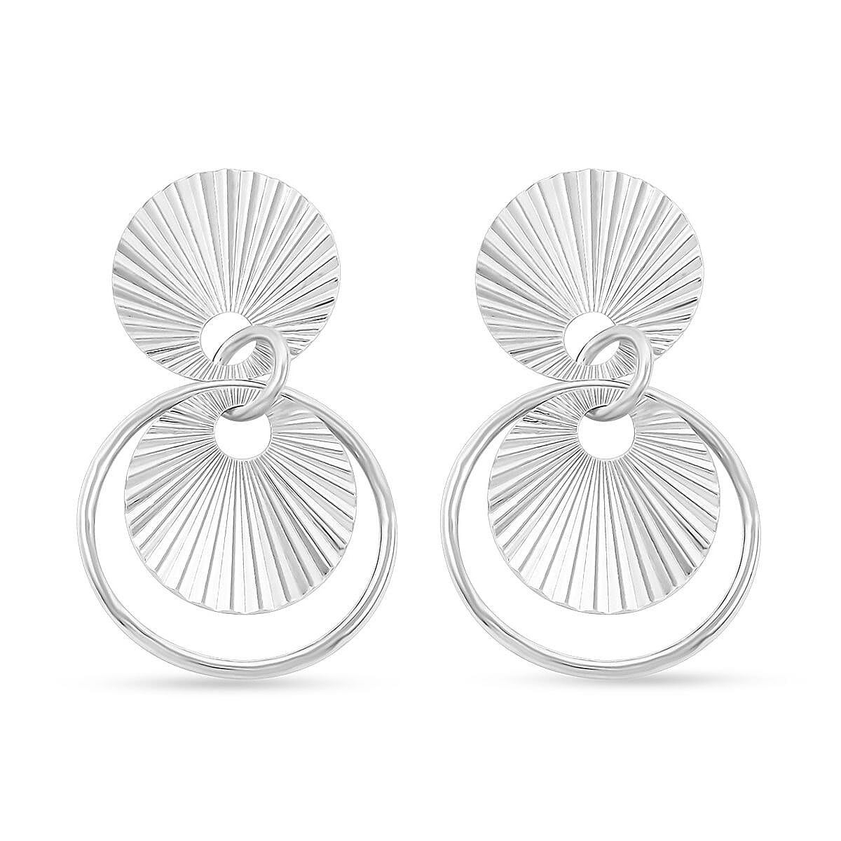 Italian Sterling Silver Multi Circle Double Textured Medallion Interlocked Drop Statement Earrings (8.60 g)
