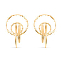 Italian 14K Yellow Gold Over Sterling Silver Circle Drop Interlocked Statement Earrings 9.60 Grams