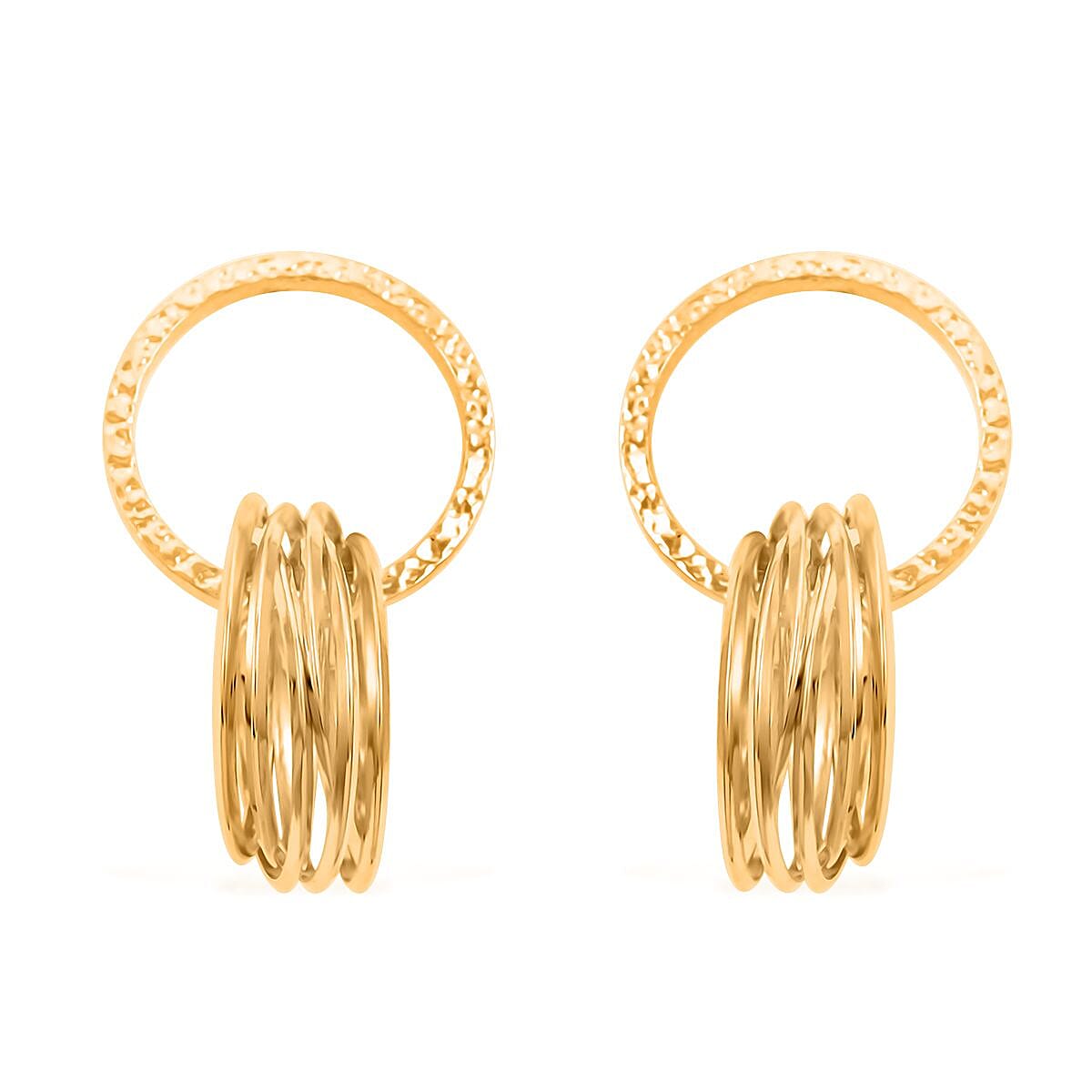 Italian 14K YG Over Sterling Silver Multi Hoop Circle Interlocked Drop Statement Earrings (10.40 g)