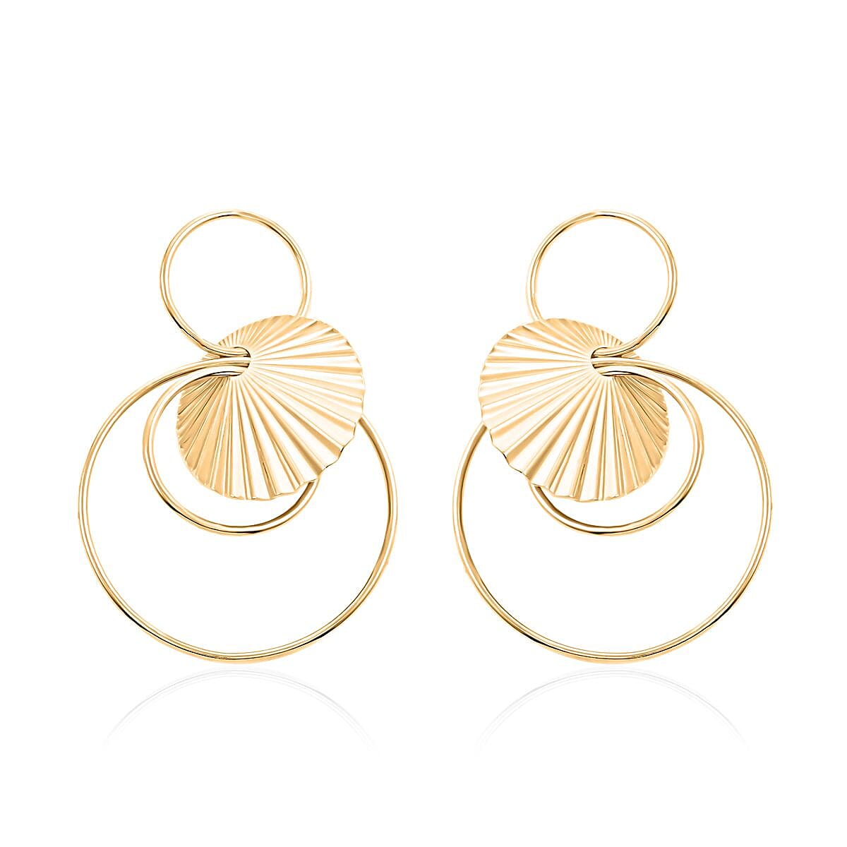 Italian 14K YG Over Sterling Silver Multi Circle Textured Medallion Interlocked Drop Statement Earrings (14.40 g)