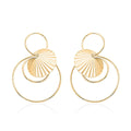 Italian 14K YG Over Sterling Silver Multi Circle Textured Medallion Interlocked Drop Statement Earrings (14.40 g) - Sticky add to cart bar