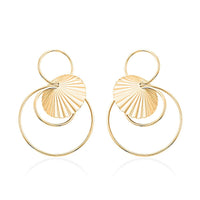 Italian 14K YG Over Sterling Silver Multi Circle Textured Medallion Interlocked Drop Statement Earrings (14.40 g)