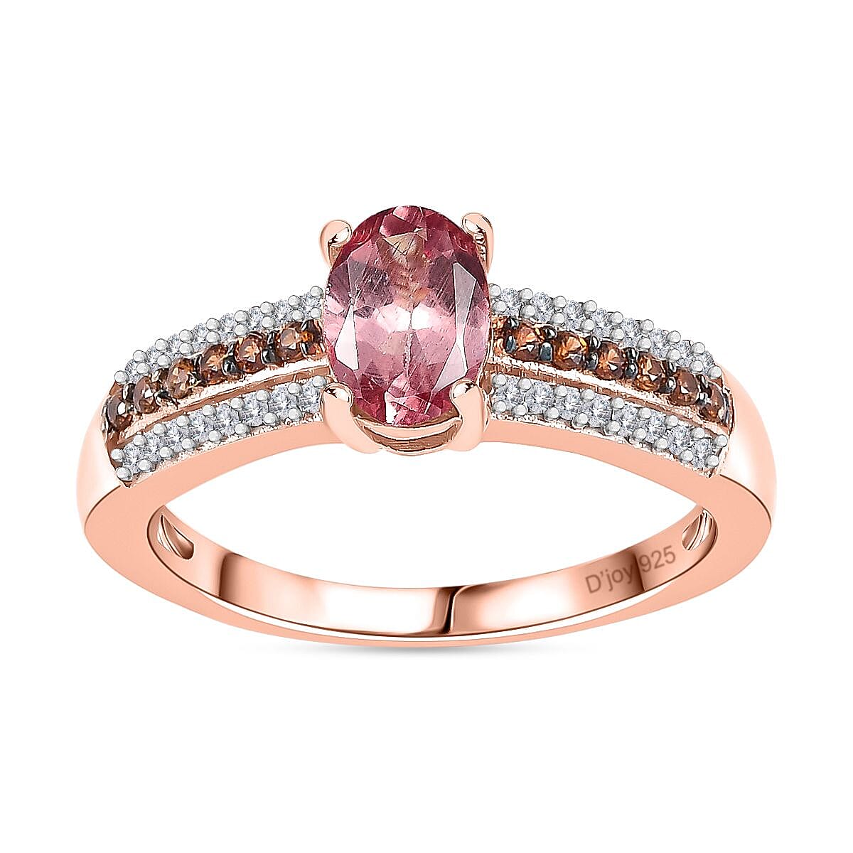 Blush Apatite, Brown and White Zircon Ring in Vermeil Rose Gold Over Sterling Silver (Size 5.0) 1.10 ctw