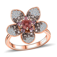 Blush Apatite, Multi Gemstone Cluster Ring in Vermeil RG Over Sterling Silver (Size 9.0) 2.10 ctw