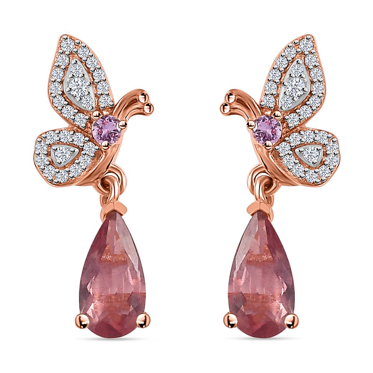 Blush Apatite and Multi Gemstone Dangle Earrings in Vermeil Rose Gold Over Sterling Silver 2.10 ctw