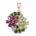 Orissa Rhodolite Garnet and Multi Gemstone Floral Bouquet Pendant in Vermeil Rose Gold Over Sterling Silver 3.35 ctw - Sticky add to cart bar