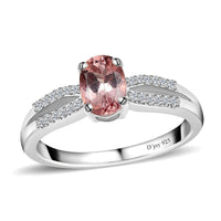 Blush Apatite, Moissanite Ring in Platinum Over Sterling Silver (Size 7.0) 0.90 ctw