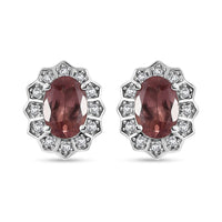 Blush Apatite and Moissanite Halo Stud Earrings in Platinum Over Sterling Silver 1.75 ctw