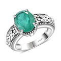 Emeraldine Quartz (Triplet) Solitaire Ring in Stainless Steel (Size 10.0) 3.10 ctw - Sticky add to cart bar
