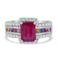 African Ruby and Multi Gemstone 3.04 ctw Ring in Rhodium Over Sterling Silver (Size 11.5)