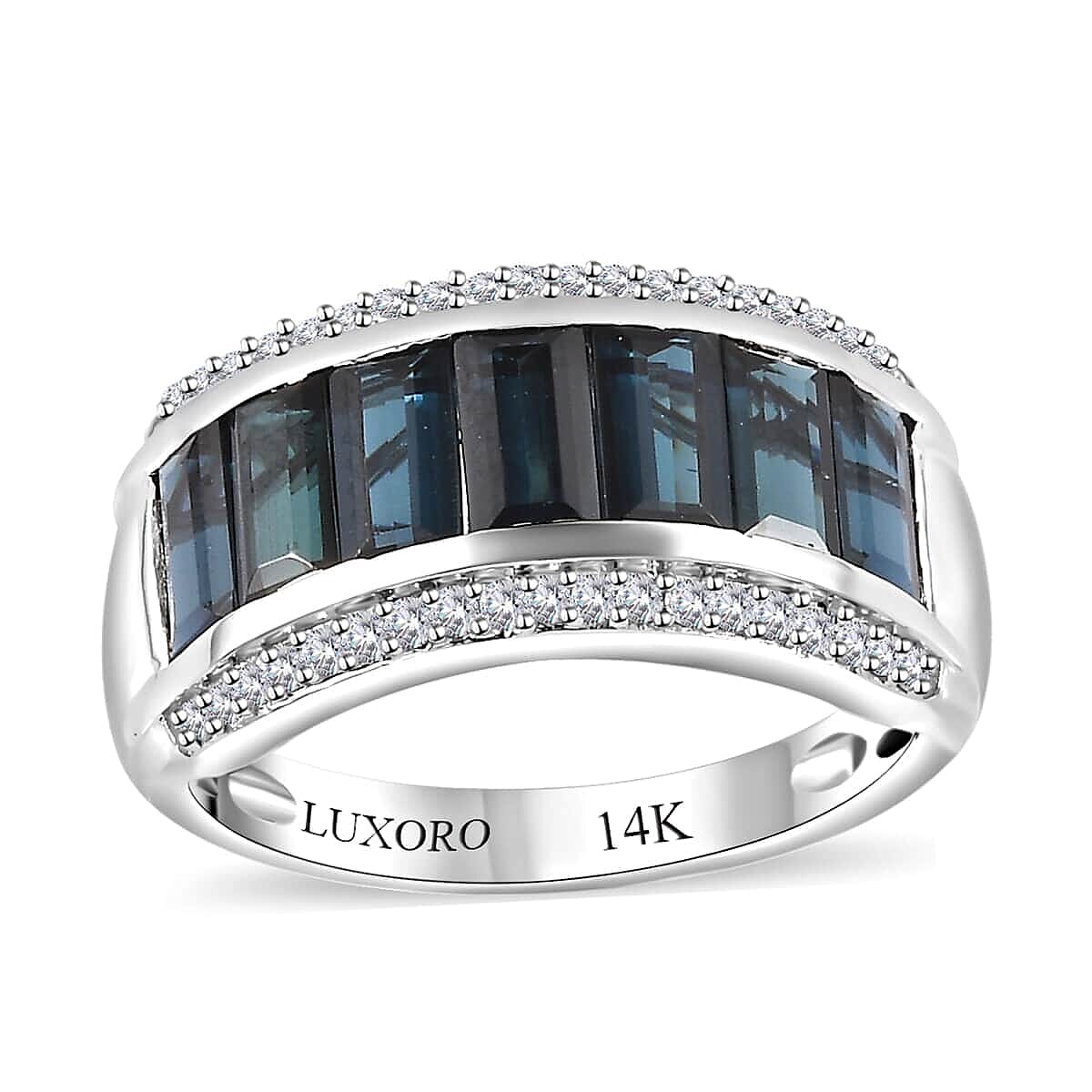 Luxoro 14K White Gold AAA Monte Belo Indicolite, Diamond (G-H, I2) (0.20 cts) Ring (Size 7.0) (4.15 g) 3.00 ctw