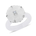 Natural Jade Carved, Moissanite Floral Ring in Platinum Over Sterling Silver (Size 10.0) (Del. in 8-10 Days) 21.20 ctw - Sticky add to cart bar
