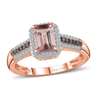 Premium Blush Tourmaline, Natural Champagne and White Diamond (0.25 cts) Ring in Vermeil RG Over Sterling Silver (Size 8.0) 1.30 ctw