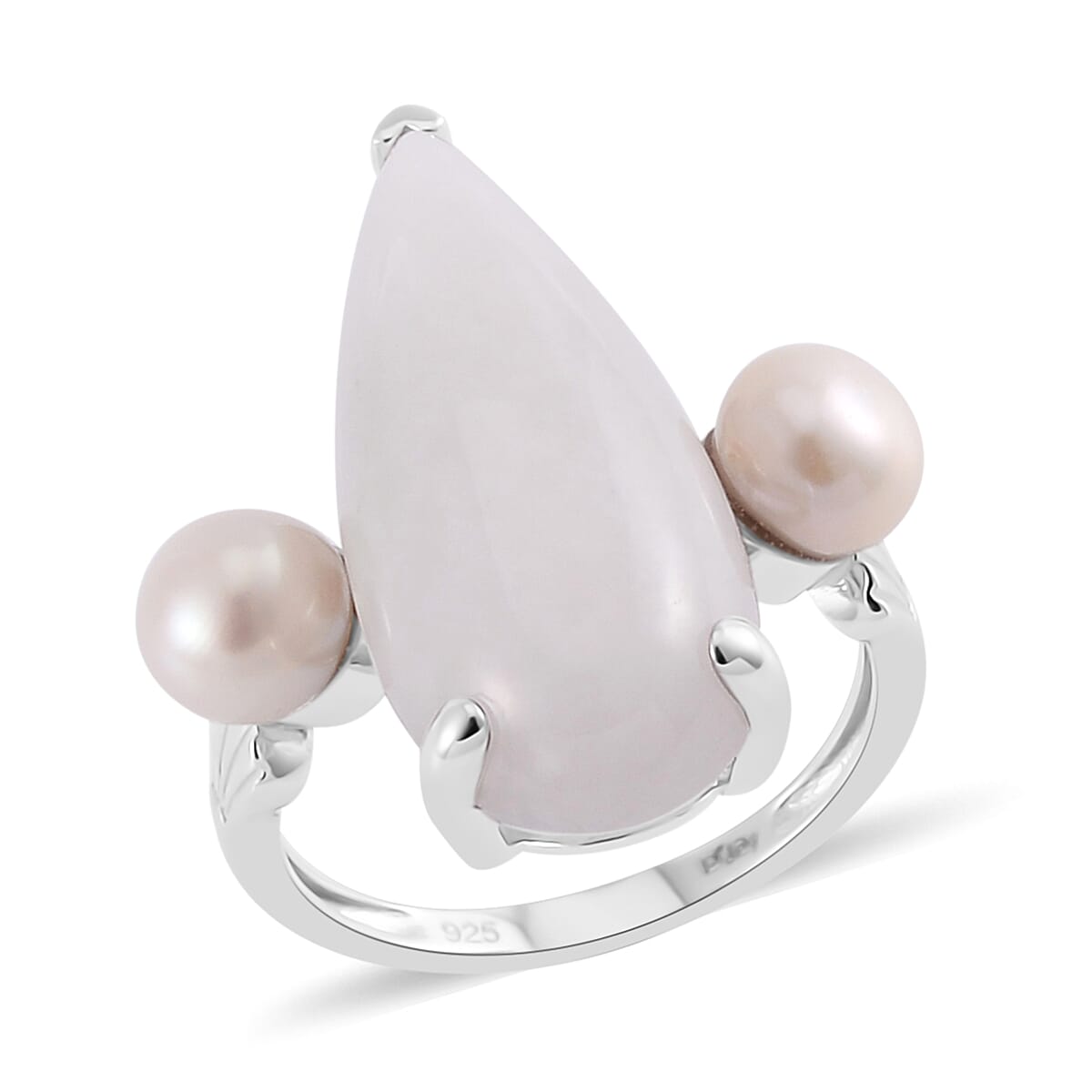 Natural Jade and Freshwter Pearl Ring in Platinum Over Sterling Silver (Size 10.0) 13.75 ctw