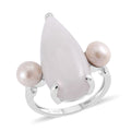 Natural Jade and Freshwter Pearl Ring in Platinum Over Sterling Silver (Size 10.0) 13.75 ctw - Sticky add to cart bar