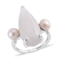 Natural Jade and Freshwter Pearl Ring in Platinum Over Sterling Silver (Size 10.0) 13.75 ctw