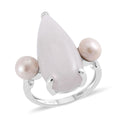 Natural Jade, Freshwter Pearl Ring in Platinum Over Sterling Silver (Size 10.0) 13.75 ctw - Sticky add to cart bar
