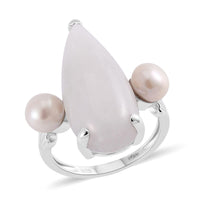 Natural Jade, Freshwter Pearl Ring in Platinum Over Sterling Silver (Size 10.0) 13.75 ctw