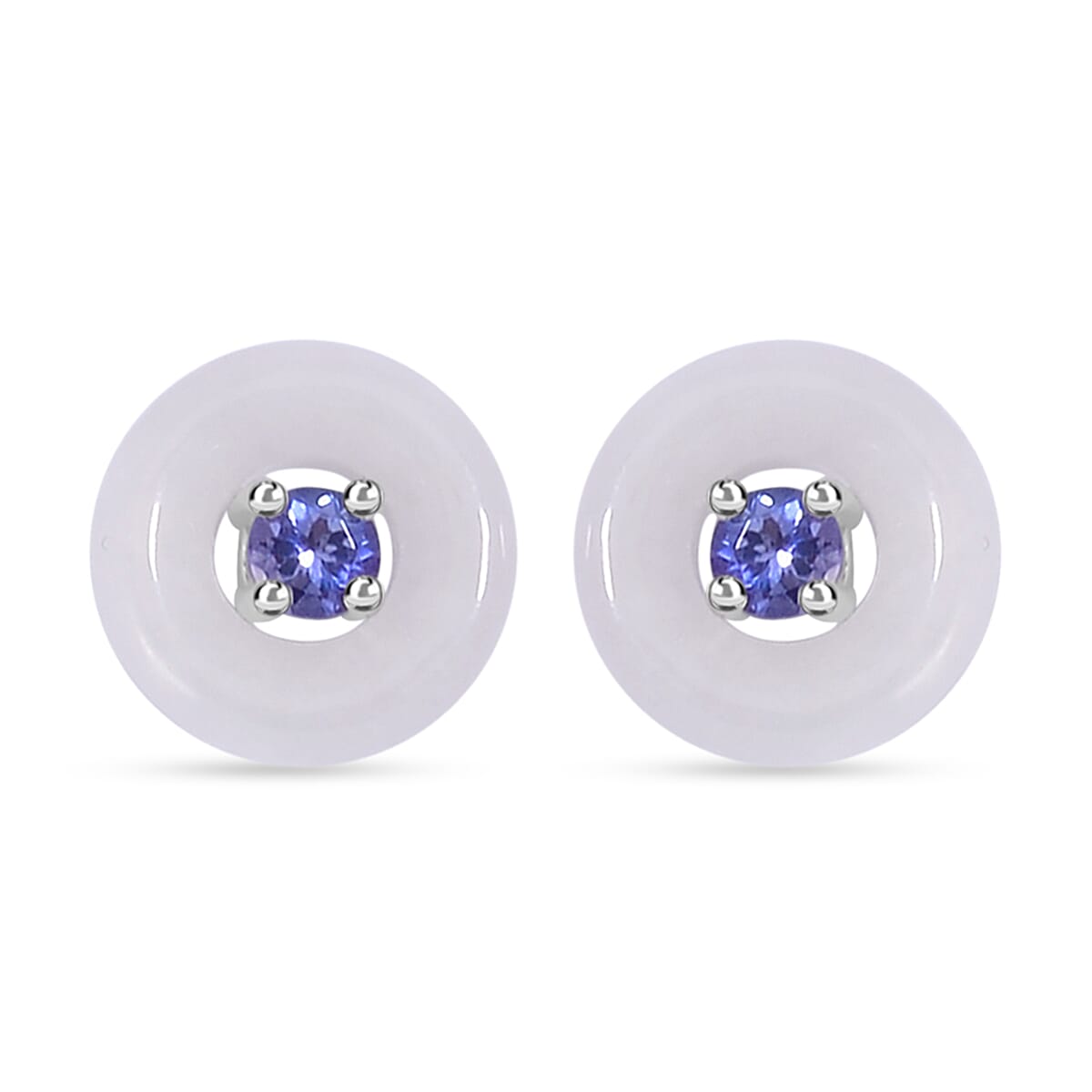 Natural Jade and Tanzanite Stud Earrings in Rhodium Over Sterling Silver 5.90 ctw