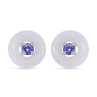 Natural Jade and Tanzanite Stud Earrings in Rhodium Over Sterling Silver 5.90 ctw