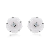 Natural Jade Carved and Moissanite Floral Earrings in Platinum Over Sterling Silver 8.25 ctw