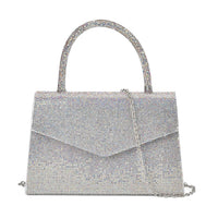 Sparkling Aurora Borealis Crystal Faux Leather Clutch Bag (8.7"x2.4"x5.5") with Handle Drop and Long Chain Strap 47"