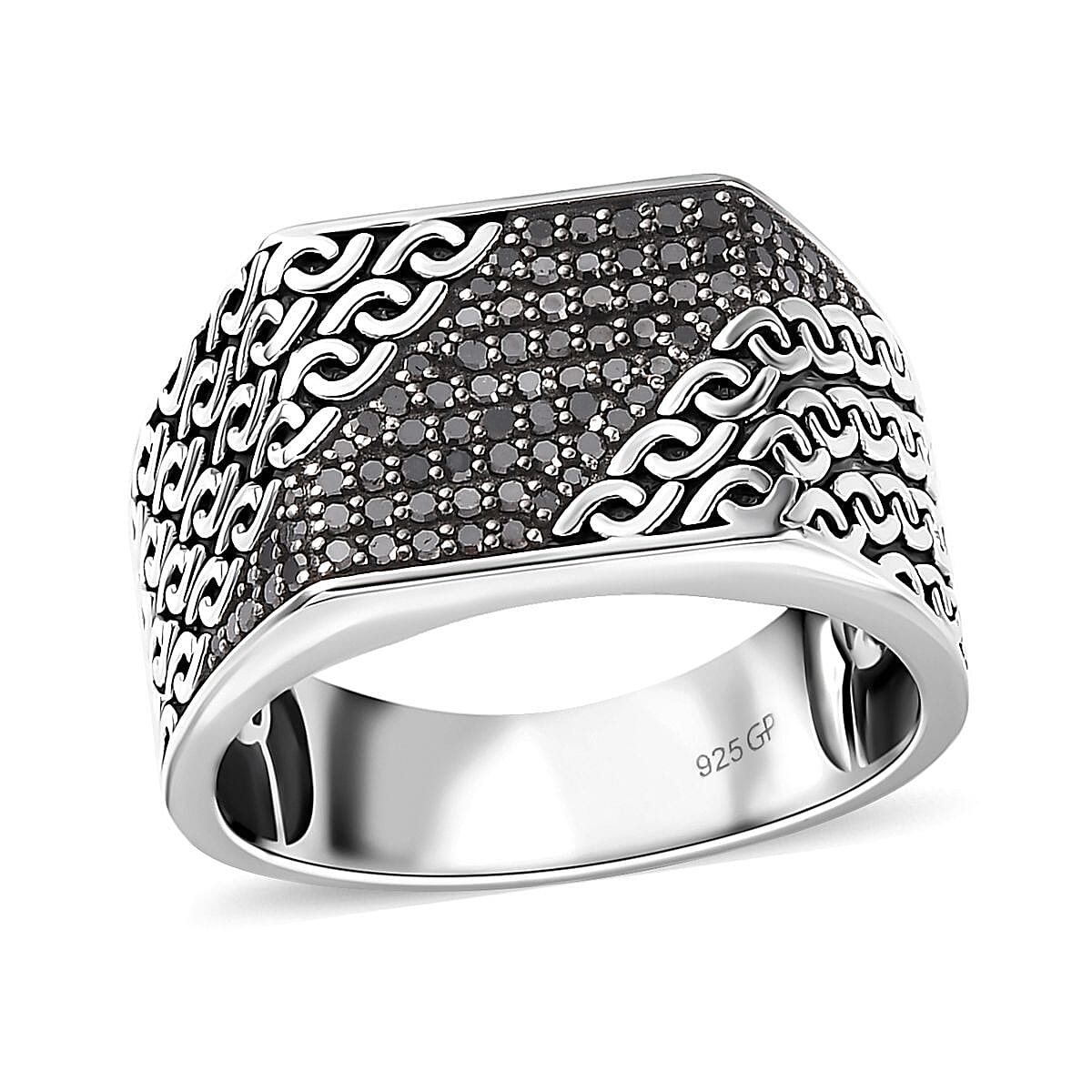 GP Black Diamond (IR), Kanchanaburi Blue Sapphire Men's Ring in Platinum Over Sterling Silver (Size 10.0) 0.50 ctw