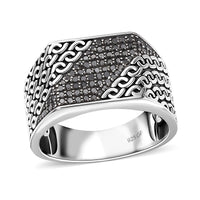 GP Black Diamond (IR), Kanchanaburi Blue Sapphire Men's Ring in Platinum Over Sterling Silver (Size 10.0) 0.50 ctw