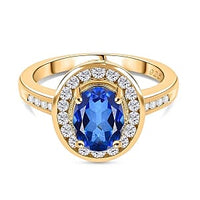 Tanzanite Color Quartz and White Zircon Ring in 18K Vermeil YG Over Sterling Silver (Size 11.5) 3.04 ctw