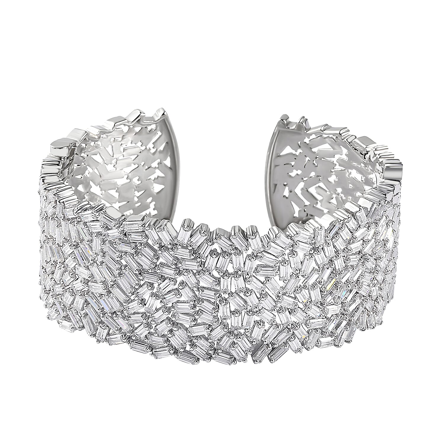 Moissanite 22.80 ctw Fire Crakers Cuff Bracelet in Platinum Over Sterling Silver (7.50 In)