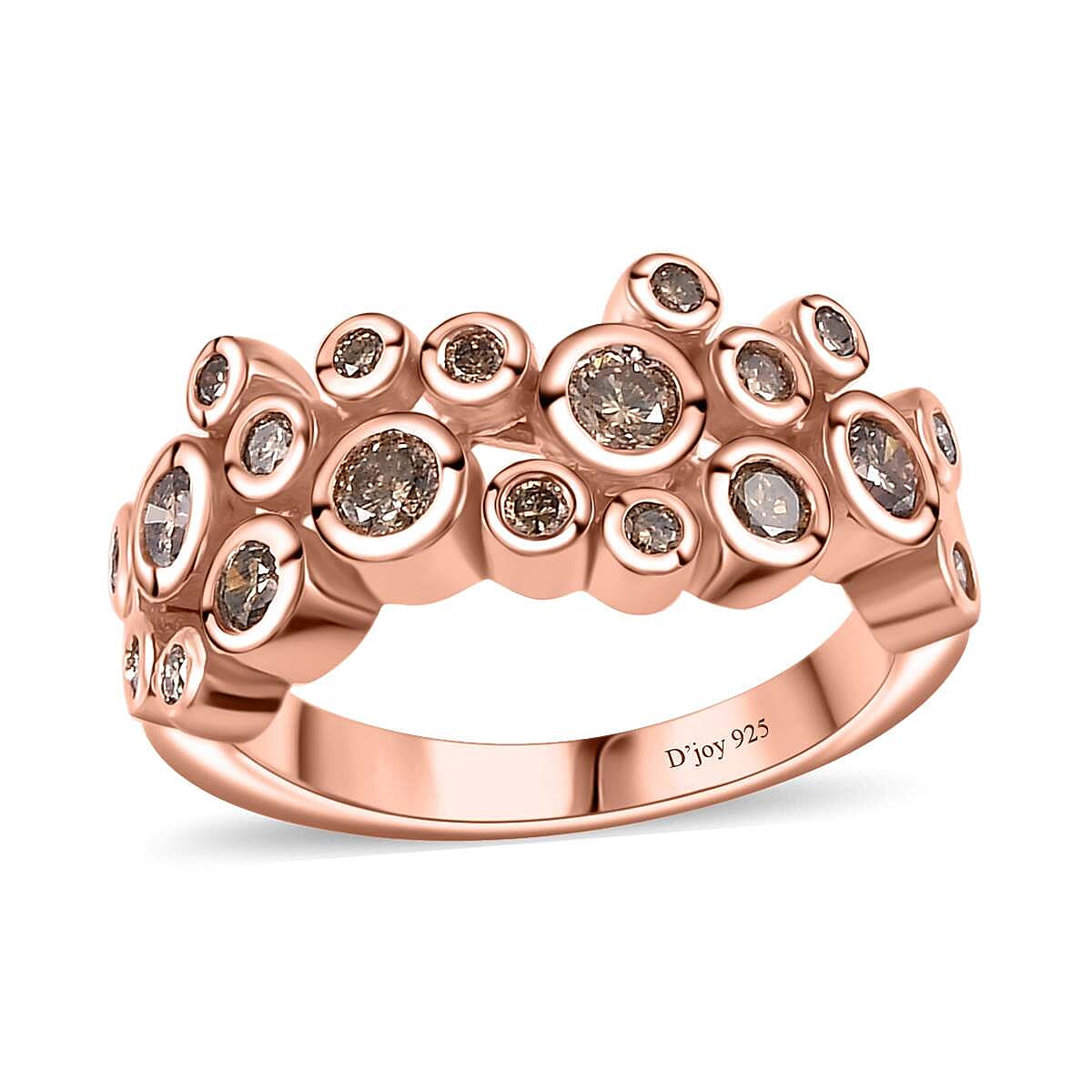 Natural Champagne Diamond Ring in Vermeil Rose Gold Over Sterling Silver 0.75 ctw