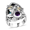 Bali Legacy Abalone Shell and African Amethyst 0.75 ctw Dragonfly Ring in 22K Yellow Gold and Sterling Silver (Size 10.0) - Sticky add to cart bar