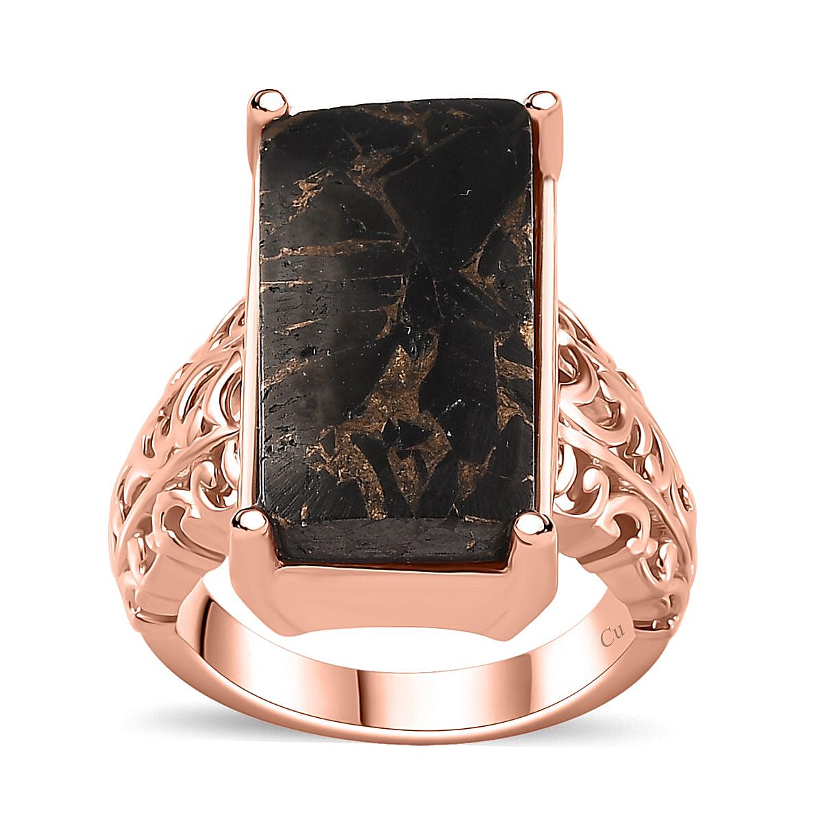 Matrix Silver Shungite (Bgt) Solitaire Ring in 14K RG Over Copper with Magnet (Size 9.0) 7.85 ctw