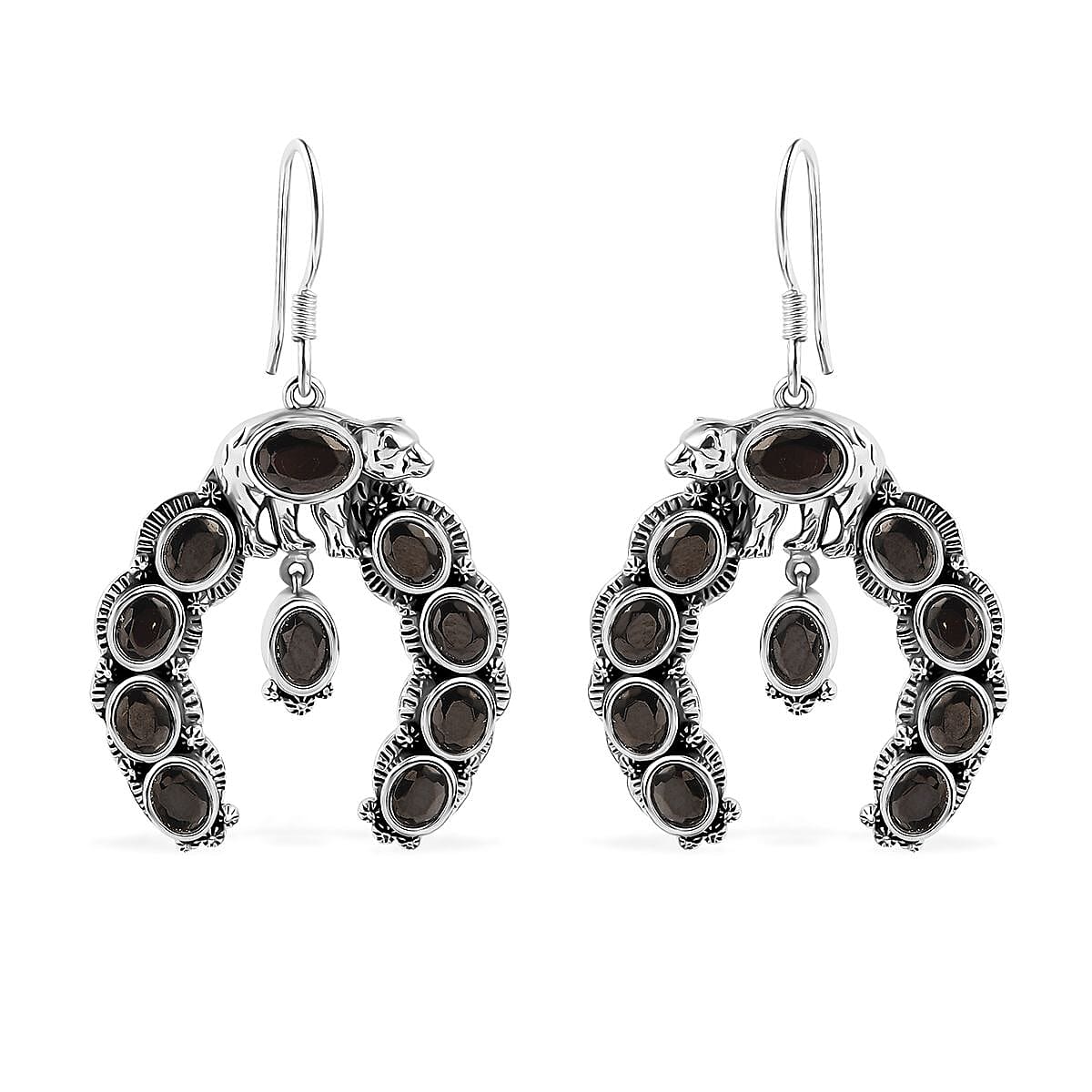D'Joy Artisan Crafted Elite Shungite 4.85 ctw Squash Blossom Bear Earrings in Black Oxidized Sterling Silver