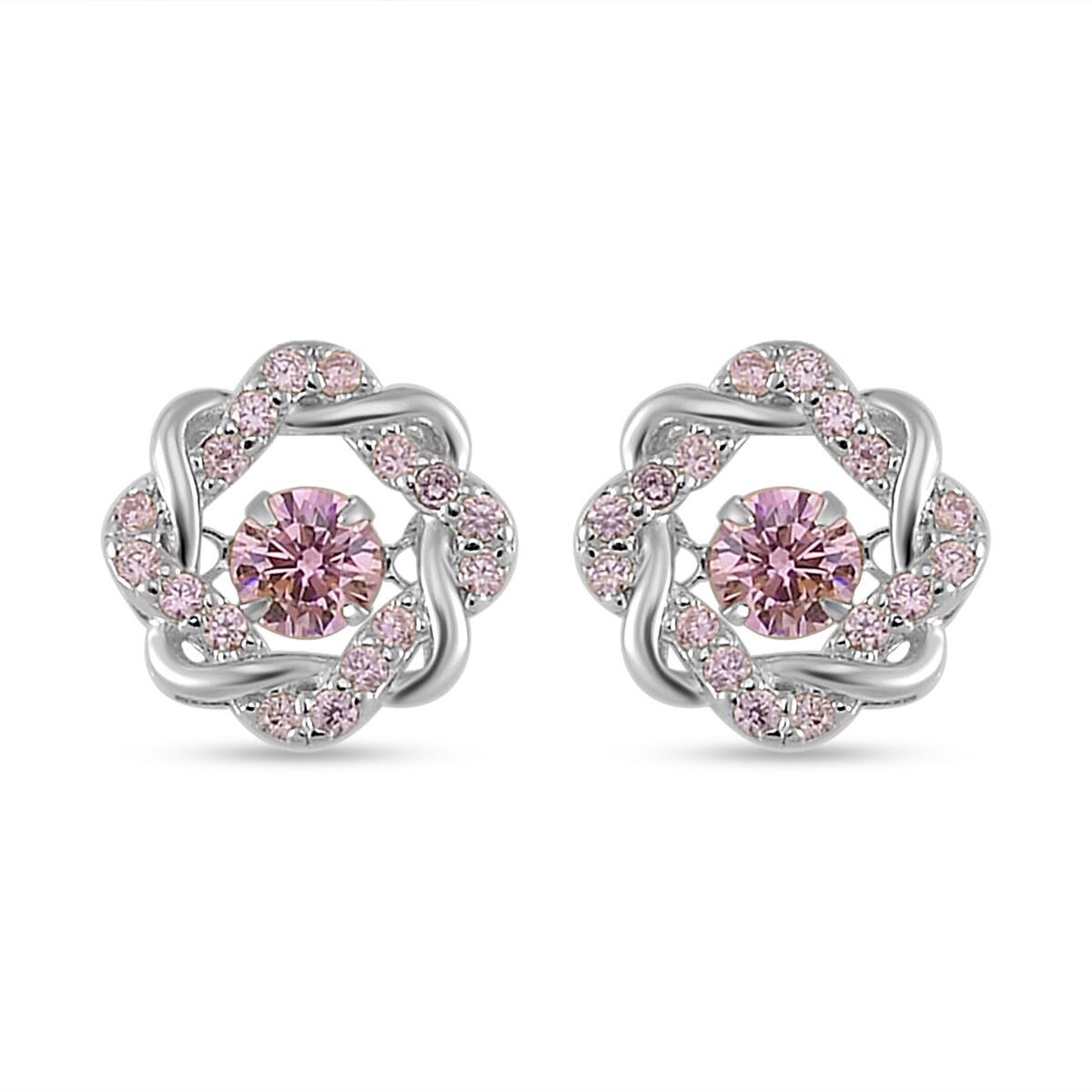 Simulated Pink Diamond Stud Earrings in Platinum Over Sterling Silver 2.10 ctw