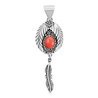 Santa Fe Style Red Coral Feather Pendant in sterling silver