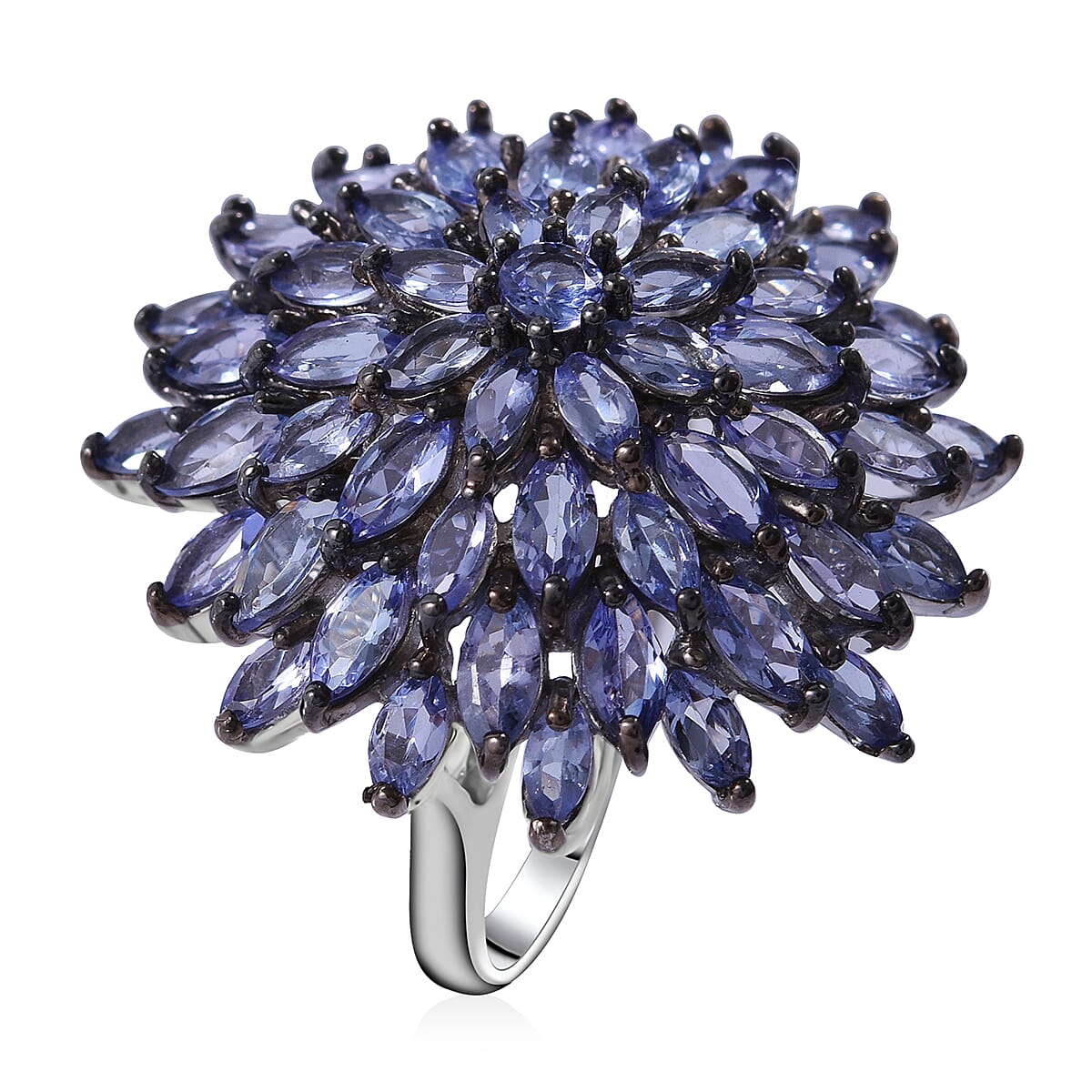 TLV Tanzanite Floral Ring in Platinum Over Sterling Silver (Size 10.0) 6.40 ctw