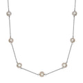 White Pearl Station Necklace 18 Inches in Rhodium Over Sterling Silver - Sticky add to cart bar