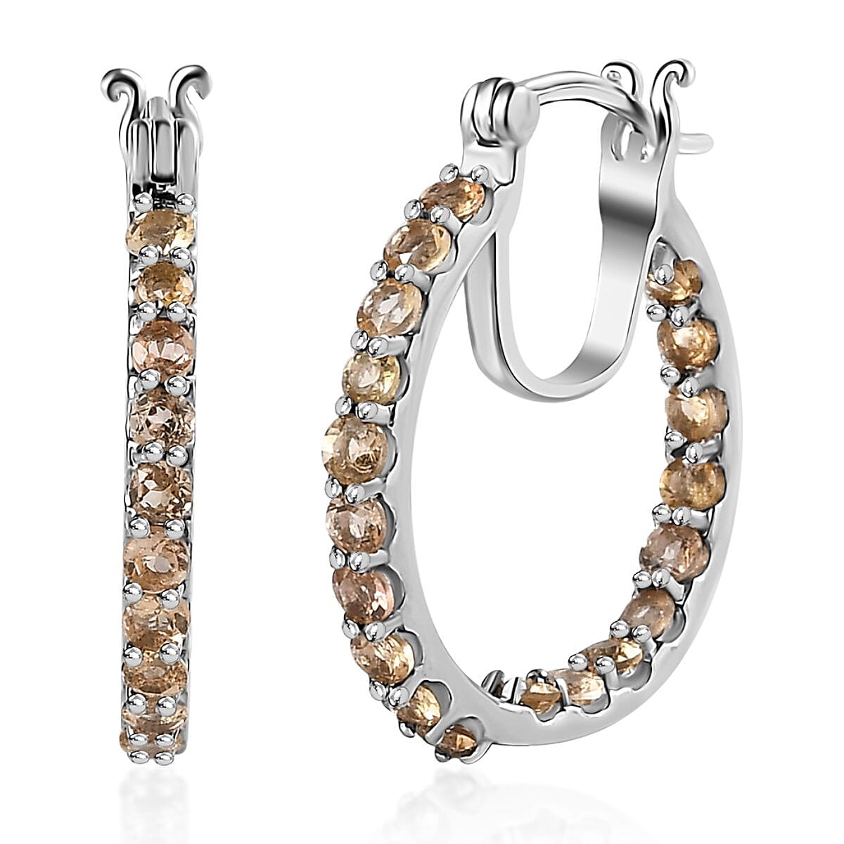 D'Joy Golden Imperial Topaz 3.15 ctw Inside Out Hoop Earrings in Platinum Over Sterling Silver