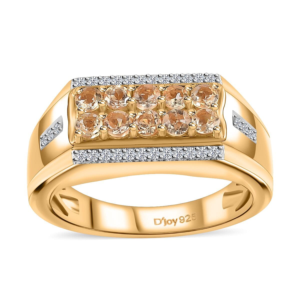 Premium Imperial Topaz, White Zircon Men's Ring in Vermeil YG Over Sterling Silver (Size 10.0) 1.10 ctw