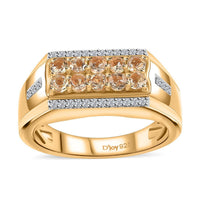 Premium Imperial Topaz, White Zircon Men's Ring in Vermeil YG Over Sterling Silver (Size 10.0) 1.10 ctw