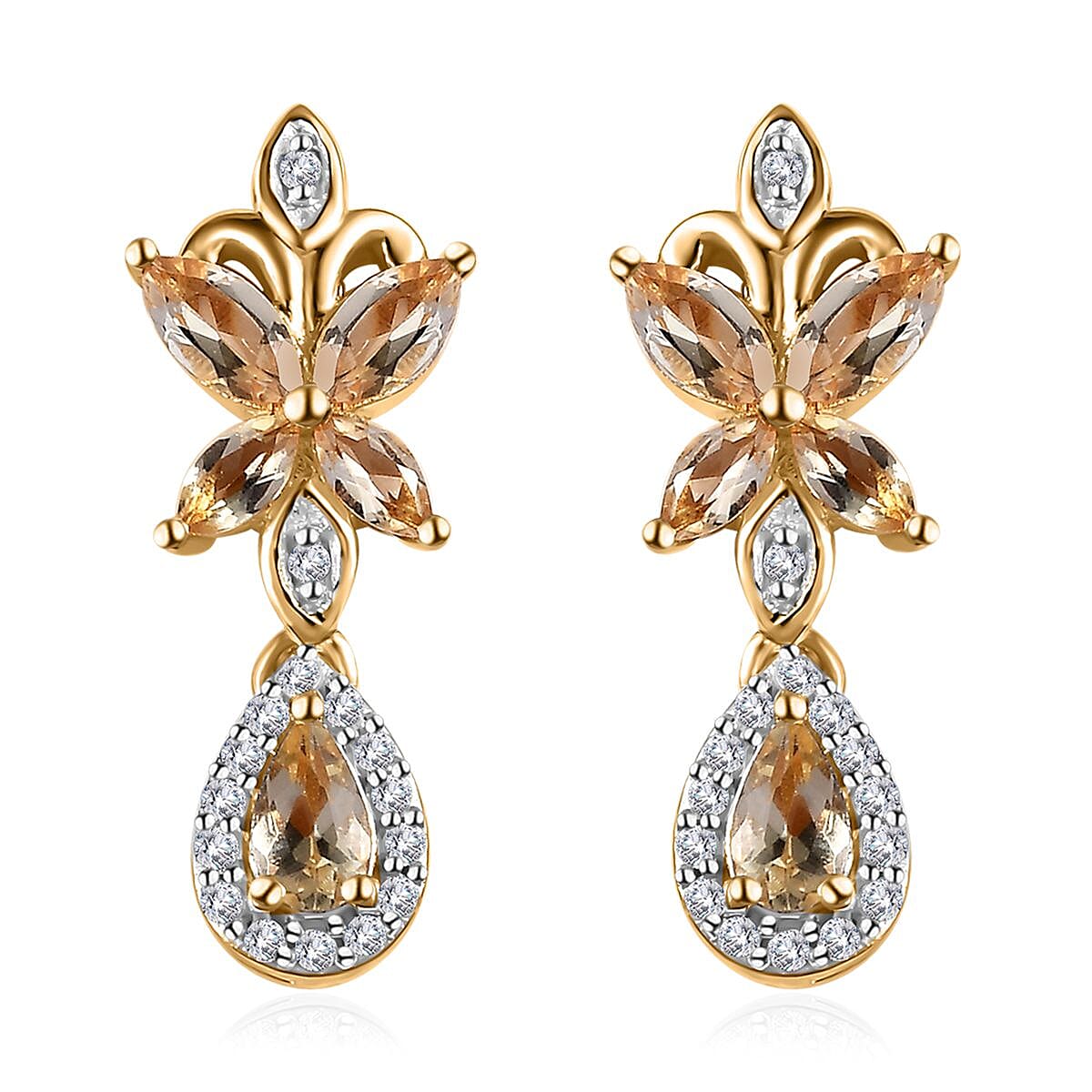 Premium Golden Imperial Topaz and White Zircon Drop Earrings in Vermeil Yellow Gold Over Sterling Silver 1.60 ctw