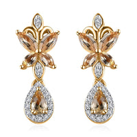 Premium Golden Imperial Topaz and White Zircon Drop Earrings in Vermeil Yellow Gold Over Sterling Silver 1.60 ctw